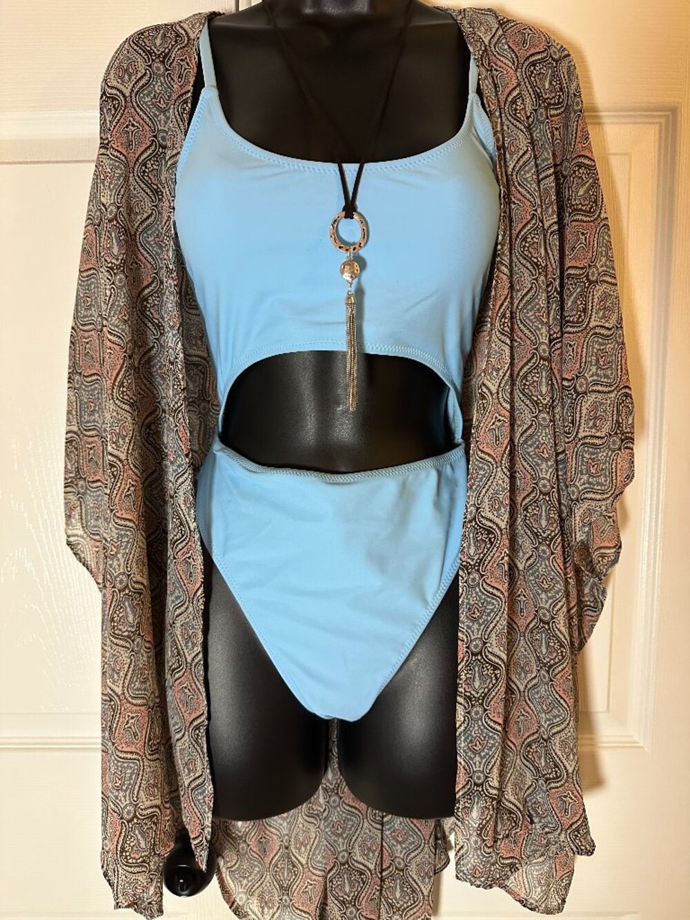 LA Hearts Boho Paisley Print Sheer Kimono Coverup One Size
